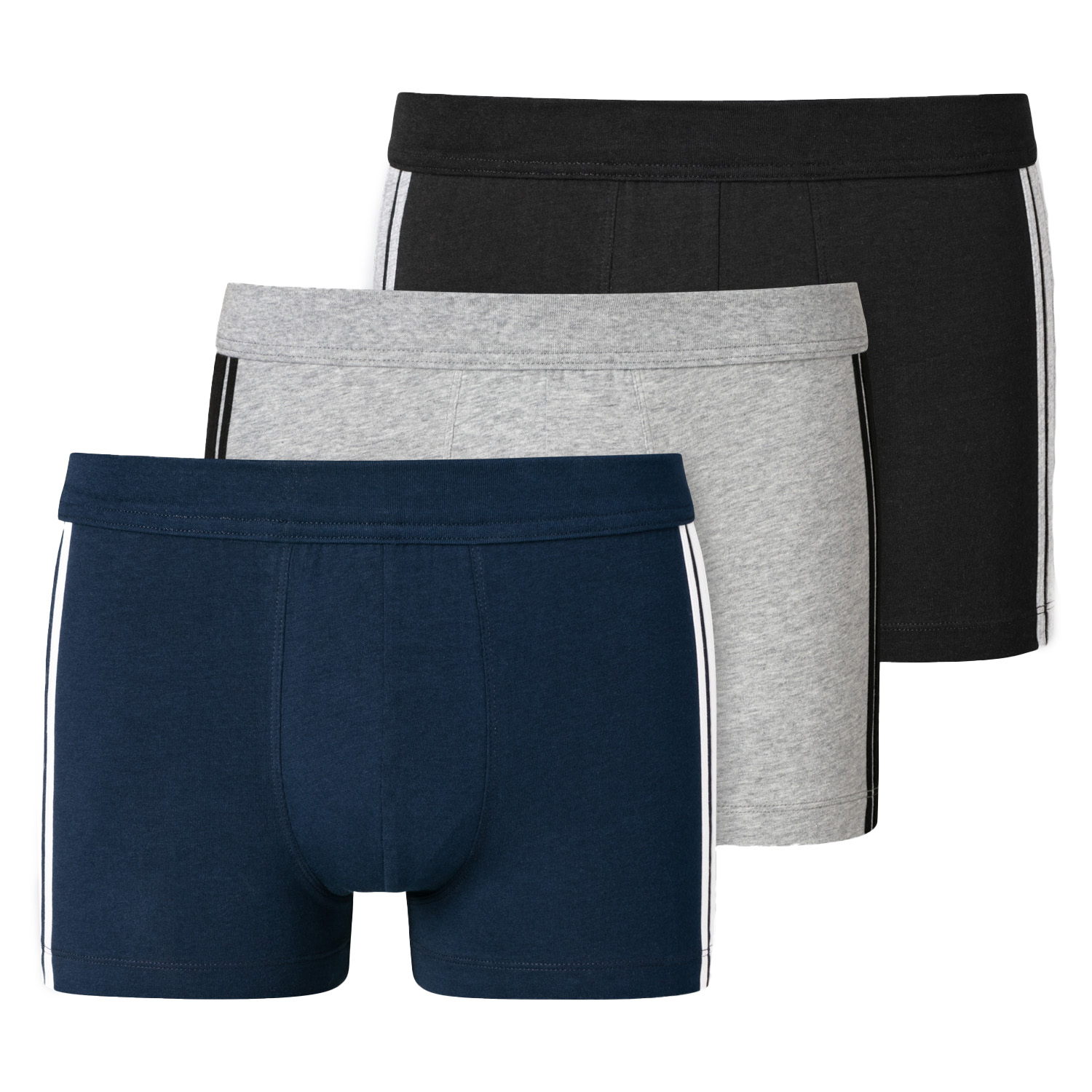 Schiesser Boxershorts 95/5 met stoffen band 3-Pack blauw zwart grijs